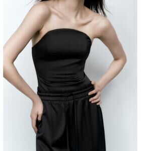 Zara Dk Brown Sleeveless Satin Bodysuit Women's Size S NWT